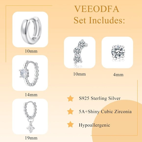 🆕 Women Silver Small Hoop Earrings Trendy Chunky Multiple Piercing Jewelry Gift - Picture 3 of 7